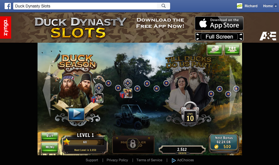 Duck Dynasty slots map screen