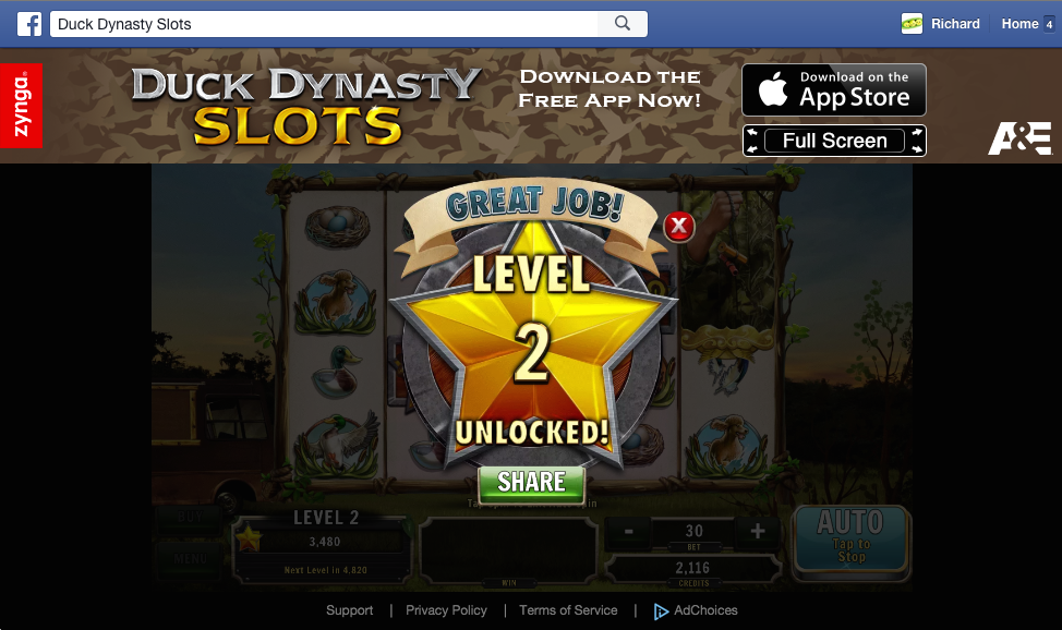 Duck Dynasty slots level 2 unlocked